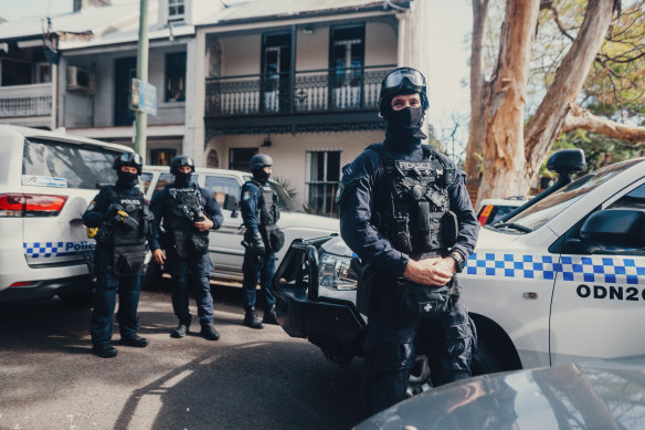 Riot squad police in Sydney in August 2024.