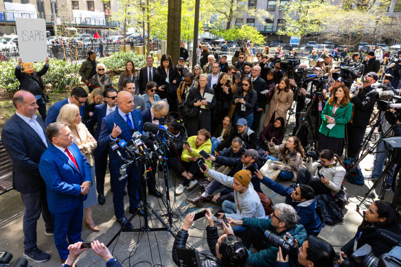 Arthur Aidala, lawyer for Harvey Weinstein speaks during a press conference at Collect Pond Park near Manhattan Criminal Court on Thursday.