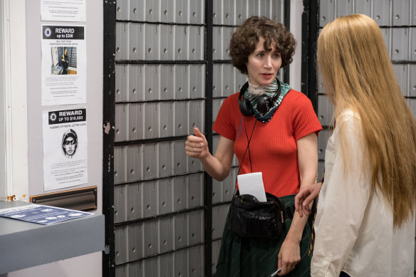 Director Miranda July and actor Evan Rachel Wood on the set of Kajillionaire.