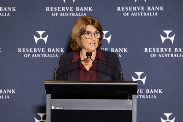 RBA governor Michele Bullock after announcing interest rates will remain on hold