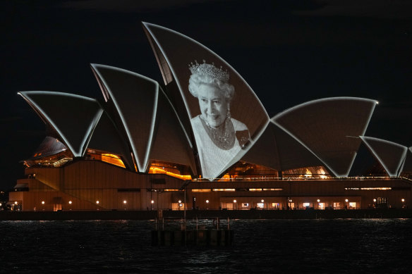 The Sydney Opera House lit up to commemorate the death of Queen Elizabeth II last year.