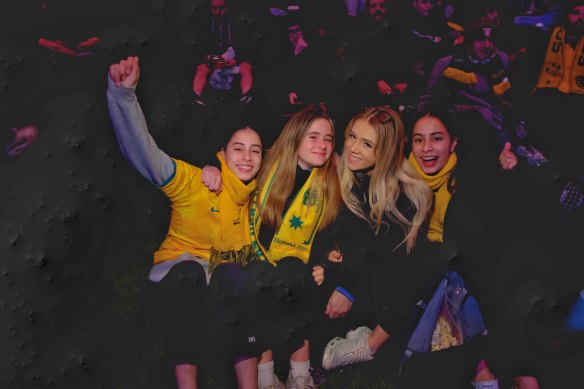 Socceroos fans Amelie Blackham, Josie Wong, Keisha Jacobs and Maya Jacobs.