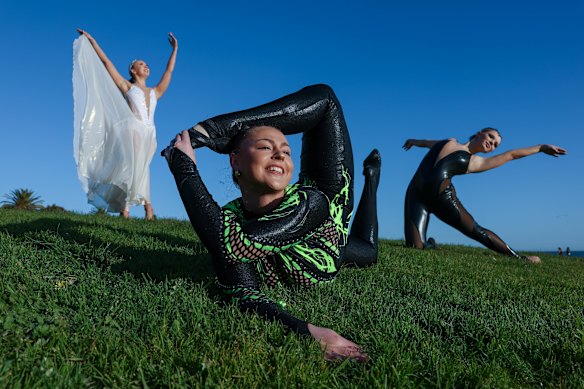 L-R Elisha Wilson, Emily Stuart and Ella Godfrey. Regent Calisthenic College senior team members. The highly competitive sport of calisthenics has its state championships coming up in October at the Palais Theatre in St Kilda.