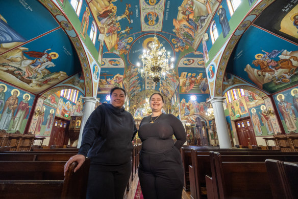 Anatoli and Eleftheria Amanatidis in the St Nicholas Orthodox Church. Their great-grandfather was the parish priest for decades.