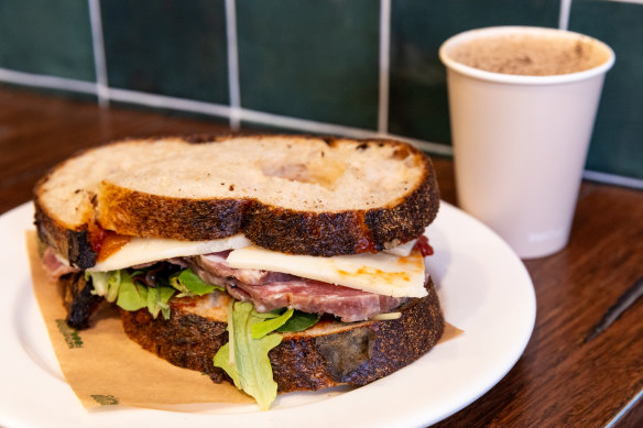 Kangaroo salami bush tomato chutney sandwich.