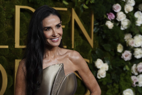 Demi Moore on the Golden Globes red carpet ahead of her win.