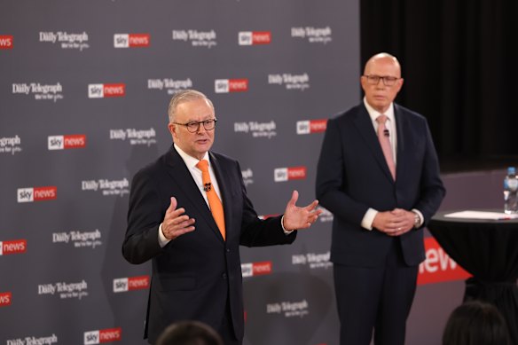 Albanese and Peter Dutton in one of the leaders’ debates during the election campaign.