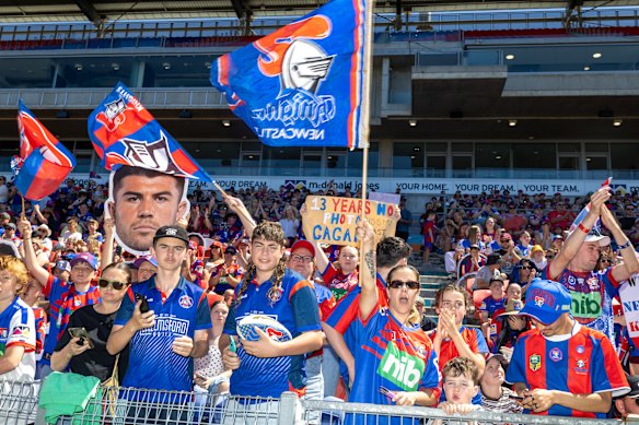 Fans attend an open training session at McDonald Jones Stadium. 