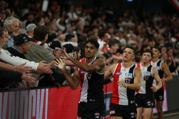 Nasiah Wanganeen-Milera (front) is arguably St Kilda’s brightest young talent.