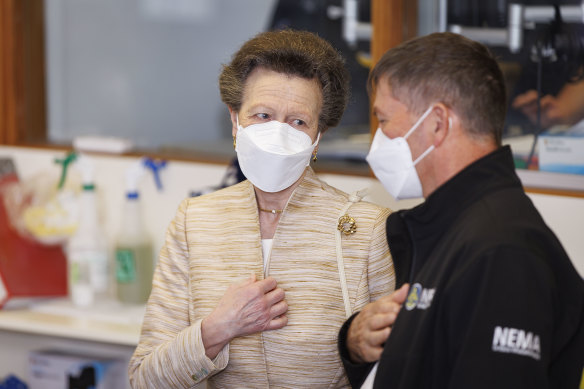 Princess Anne visits the National Crisis Management Centre in the basement bunker of the Beehive, the NZ parliament, as Cyclone Gabrielle causes chaos around the country on Wednesday.