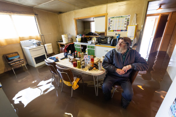 Graham Baldwin is living in calf-high water through his house in Echuca East.  