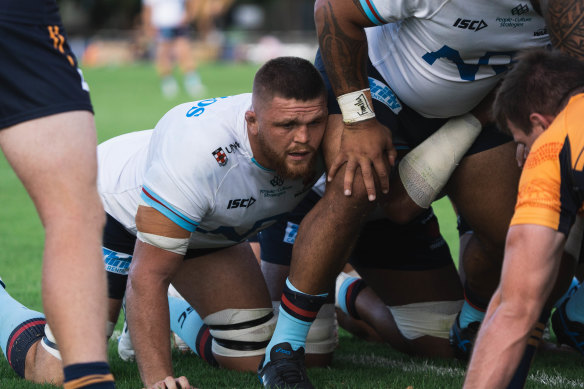 Lachie Swinton is a powerful defender for the Waratahs.