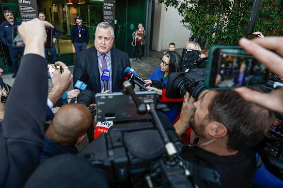 Thomas speaks to media in July 2025 after Erin Patterson was found guilty of the “mushroom murders”.
