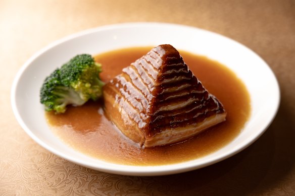 Pork belly with mustard greens. 