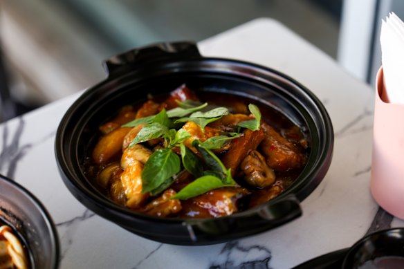 Caramelised eggplant clay pot. 