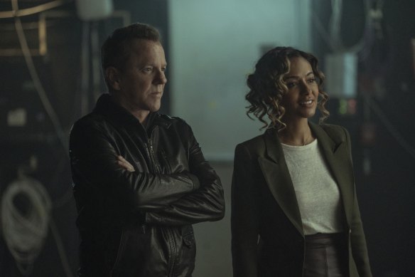 Kiefer Sutherland as John Weir and Meta Golding as Hailey Winton in Rabbit Hole. 