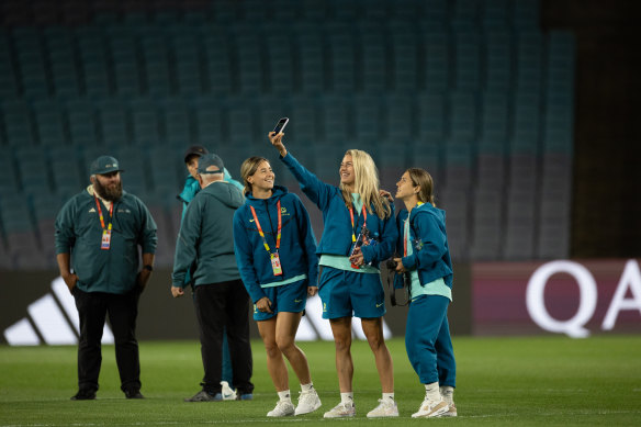 Matildas players enjoy the calm before Thursday night’s storm.
