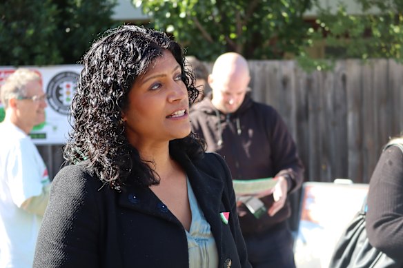 Samantha Ratnam, the Greens’ candidate for Wills, campaigning during the election.
