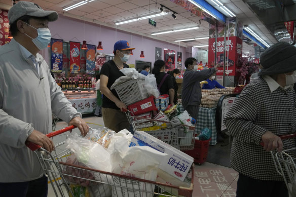 Many grocery stores in Beijing’s Chaoyang district ran out of items as residents stocked up. 