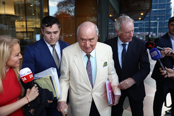Alan Jones arriving at Downing Centre Local Court in Sydney on Wednesday.