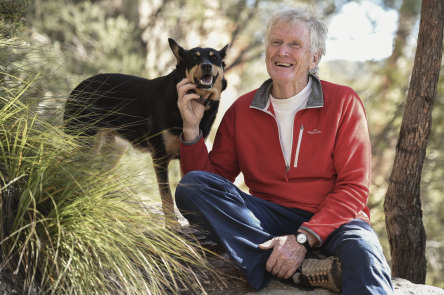 Greg Mortimer with his dog Annie in the Blue Mountains.