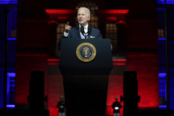 Going dark: US President Joe Biden describes the effect of MAGA conservatives on America.