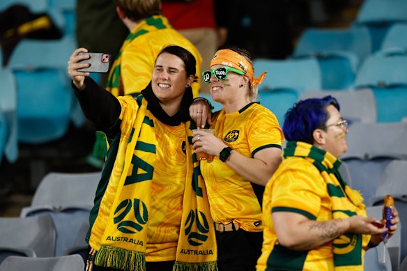 Matildas fans at Sydney Stadium wait for the game to start.
