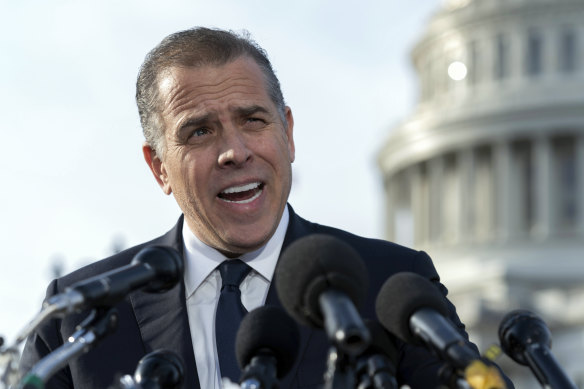 Hunter Biden, son of President Joe Biden, talks to reporters at the U. Capitol in Washington in December last year.