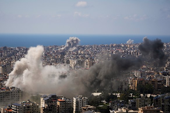 Smoke rises following several Israeli airstrikes in Beirut on Wednesday.