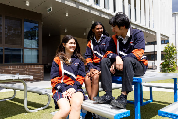 Chatswood High School HSC students Mika Naidoo, Lara Carbonell and Alexander Lum.