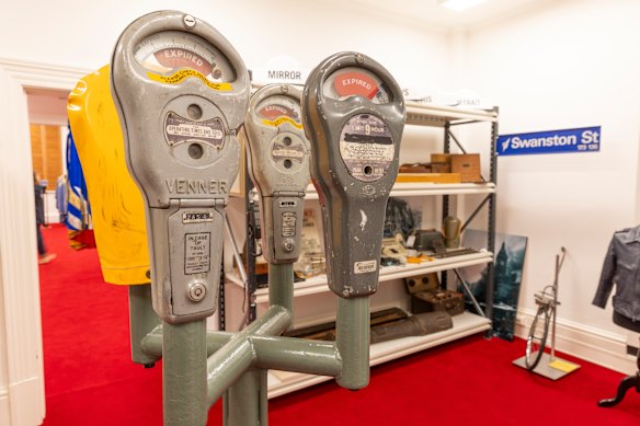 Old parking meters and street signs are among the artefacts from decades past in Melbourne.