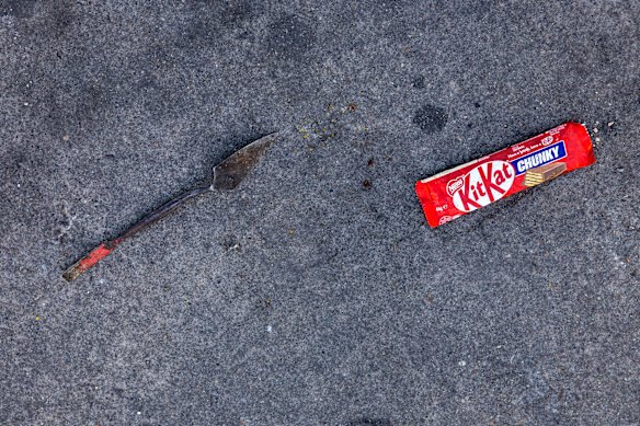 What looks like a spear tip on the left is seen among the food items taken from the Shell Service Station on the night of the riot.