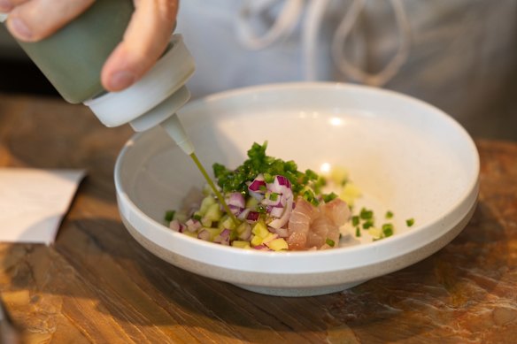 The restaurant has a crudo bar. 