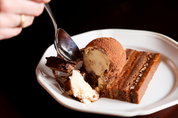 Meticulously layered Milo cake with Milo ice-cream.