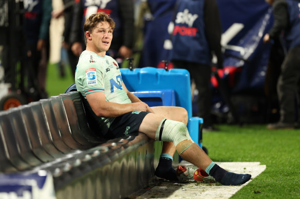 Michael Hooper sits alone after his final game as a Waratah.