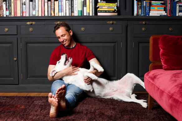 Markus Zusak and his dog Frosty.  