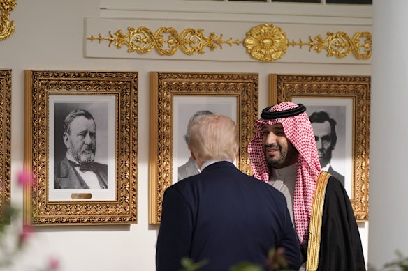 Trump took the crown prince on a tour of the White House, including portraits of past presidents on the colonnade.