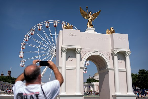 The Triumphal Arch lacks federal approval and the gold angel on top potentially endangers planes. 