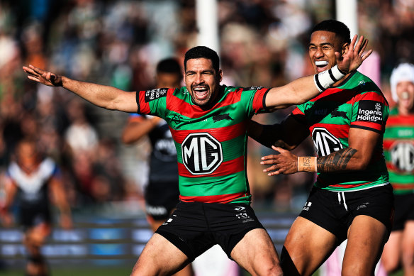 Souths five-eighth Cody Walker was gifted a try against the Tigers – and celebrated accordingly.