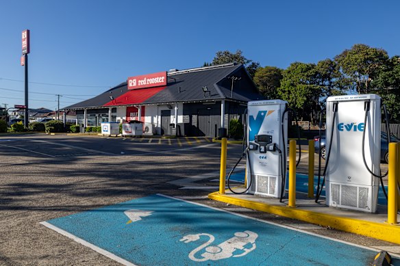 The only EV charging station in Guildford, in a Red Rooster carpark.