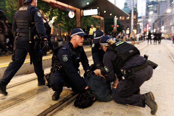 Several protesters were arrested on Monday night.