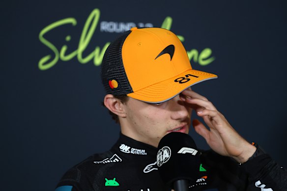 Oscar Piastri was clearly unhappy after a penalty cost him the chance to win the British Grand Prix.