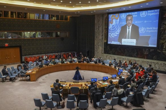 World Health Organisation  Director General Dr Tedros Adhanom Ghebreyesus during a meeting of the United Nations Security Council this month. 