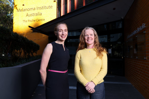 Professor Georgina Long, co-medical director of the Melanoma Institute Australia, and Hayley Hetherington, a teacher from Fairlight who participated in the worldwide trial.