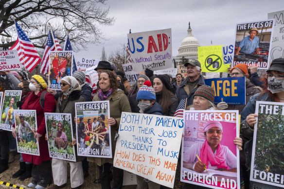 Protesters in Washington rally against President Donald Trump and Elon Musk as they disrupt the federal government.