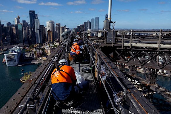 Foti Fireworks crew members walk up to 35,000 steps a day to install fireworks on top of the Sydney Harbour Bridge ahead of New Year’s Eve.