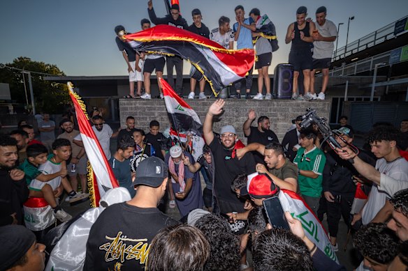 People take to the streets of Fairfield on Wednesday evening to celebrate Iraq’s win.