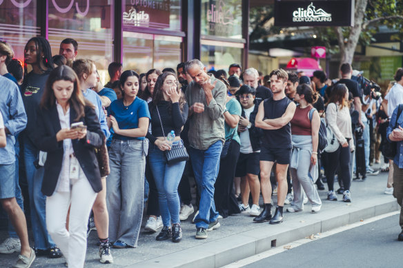 Shoppers evacuated after the stabbing attack at Bondi Junction Westfield.