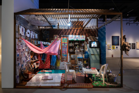 Installation view of Kantha Tith’s Hut Tep Soda Chan (Hut of an Angel) at the Singapore Biennale. 