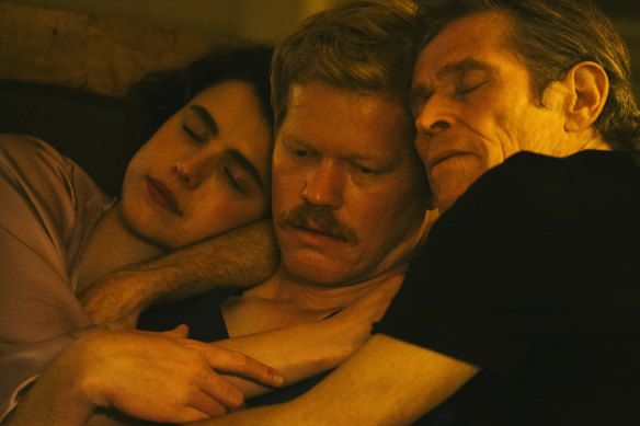 Margaret Qualley, Jesse Plemons and Willem Dafoe in Kinds of Kindness.